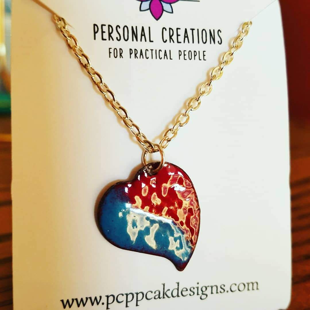 Handmade Enameled Ying Yang Heart Necklace - Great Gift for Her