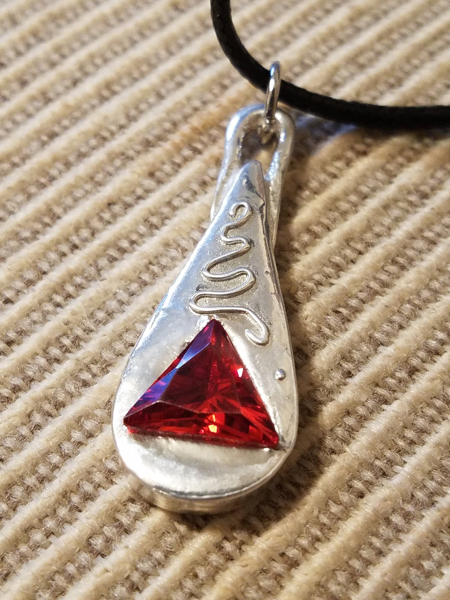 Handmade Pure Silver Necklace with Tangerine CZ - One of a Kind