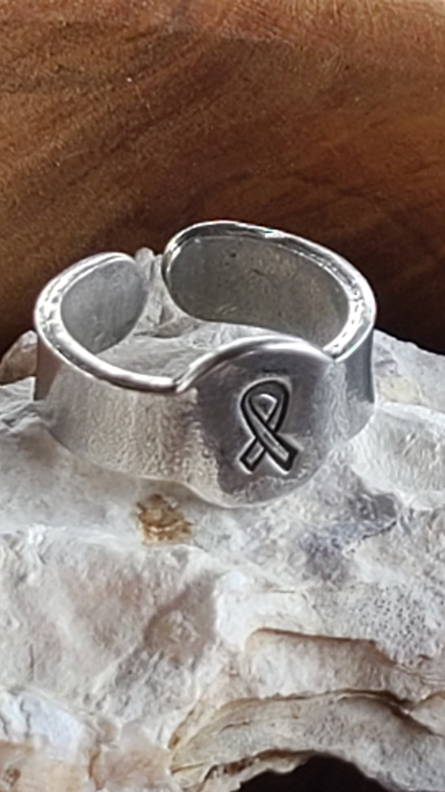 Breast Cancer Awareness Rings Adjustable Light Weight in USA Pewter