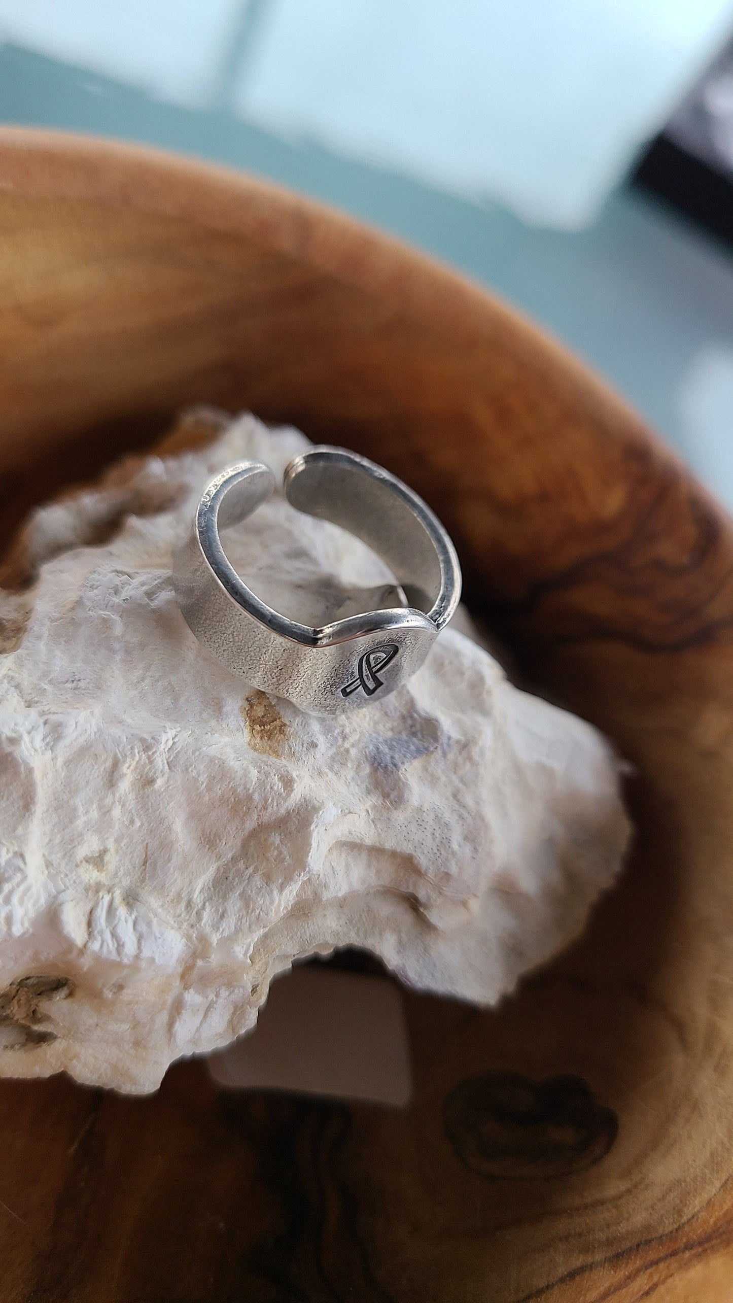 Breast Cancer Awareness Rings Adjustable Light Weight in USA Pewter