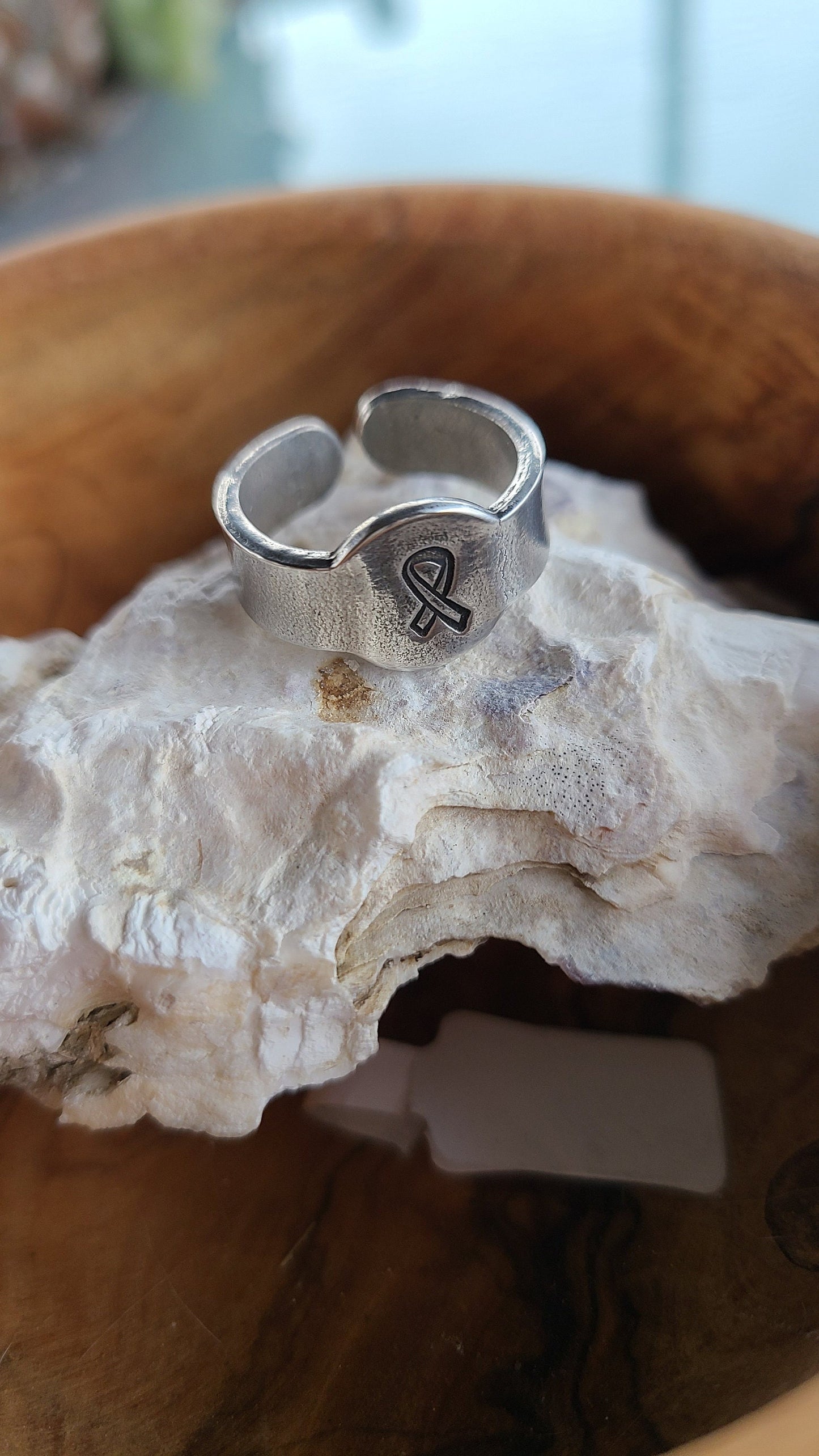 Breast Cancer Awareness Rings Adjustable Light Weight in USA Pewter