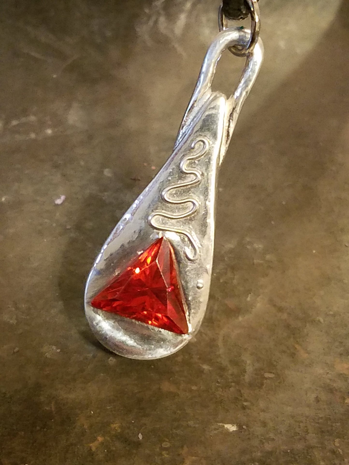 Handmade Pure Silver Necklace with Tangerine CZ - One of a Kind