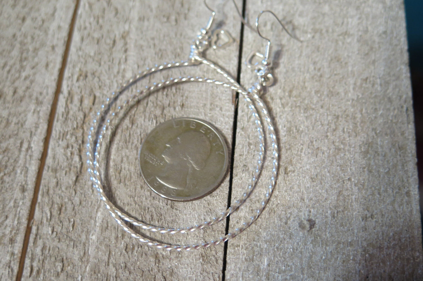 Twisted Sterling Silver Hoops with Heart Accent