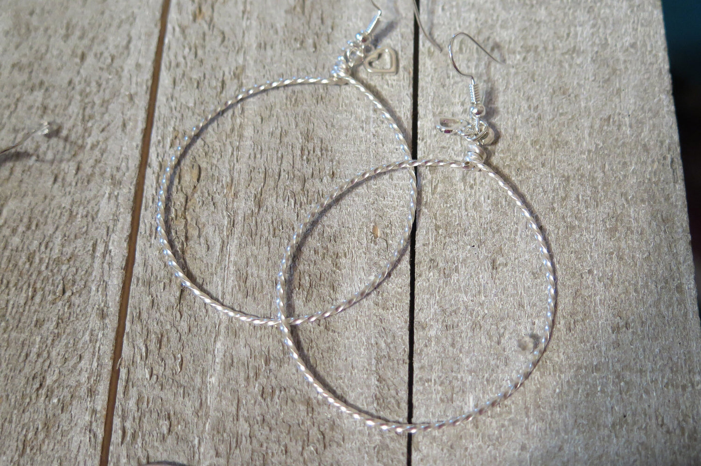 Twisted Sterling Silver Hoops with Heart Accent