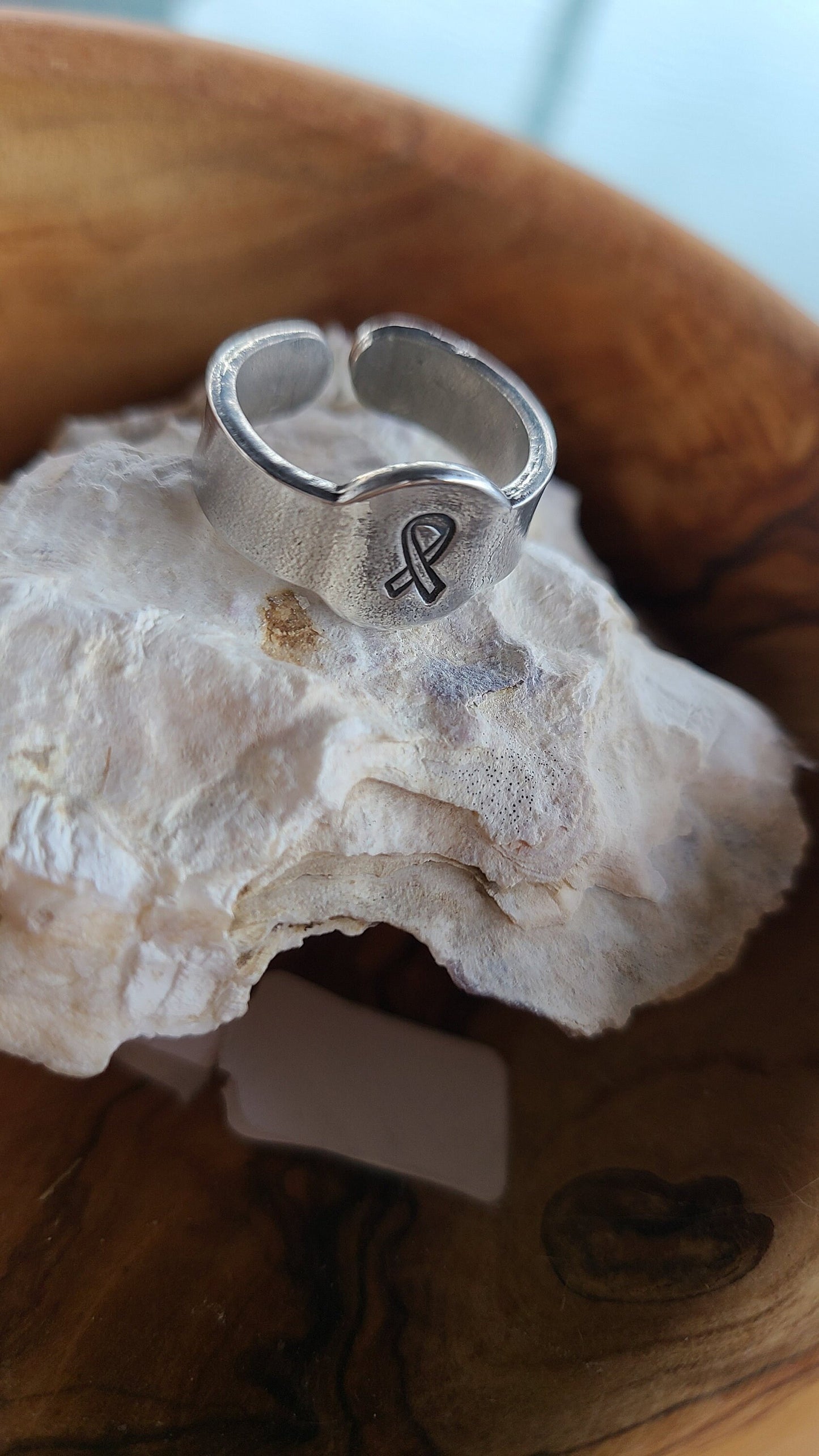Breast Cancer Awareness Rings Adjustable Light Weight in USA Pewter