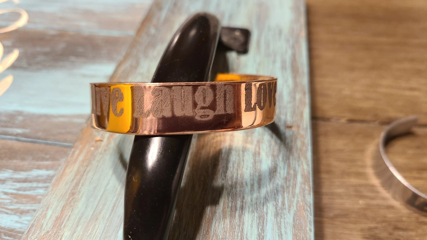 Handmade Engraved Copper Cuff Bracelet 'Live Laugh Love' Great Gift for Anyone