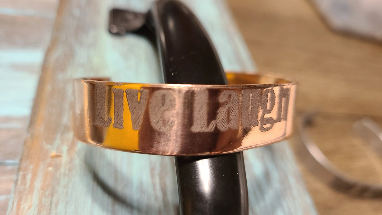 Handmade Engraved Copper Cuff Bracelet 'Live Laugh Love' Great Gift for Anyone