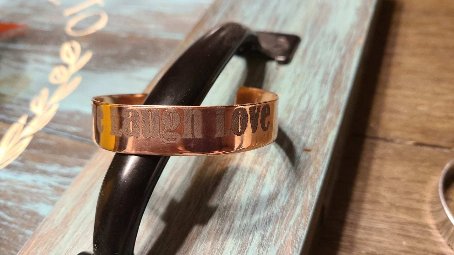 Handmade Engraved Copper Cuff Bracelet 'Live Laugh Love' Great Gift for Anyone