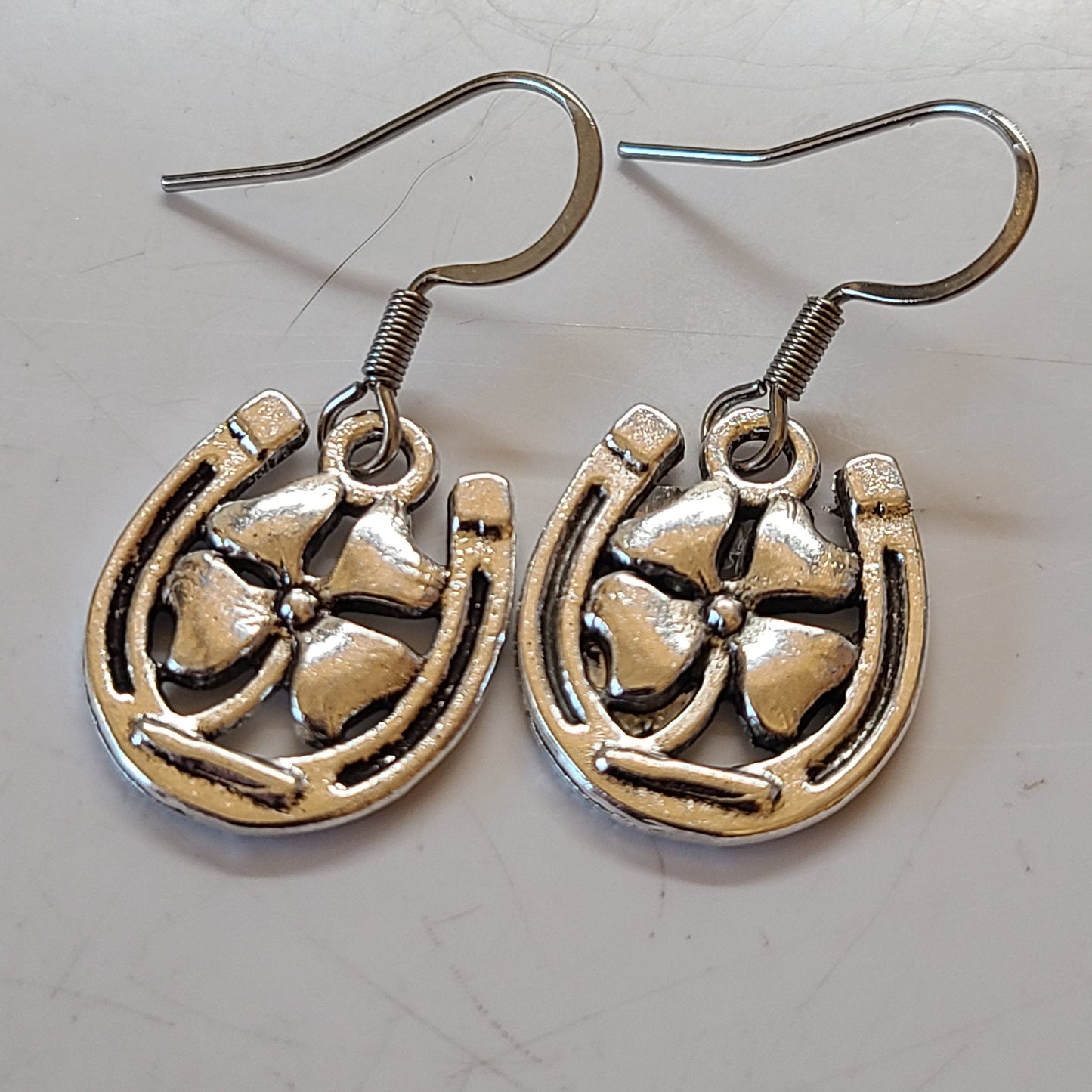 Handmade Horseshoe Clover Earrings - Great Gift - St. Patrick's Day