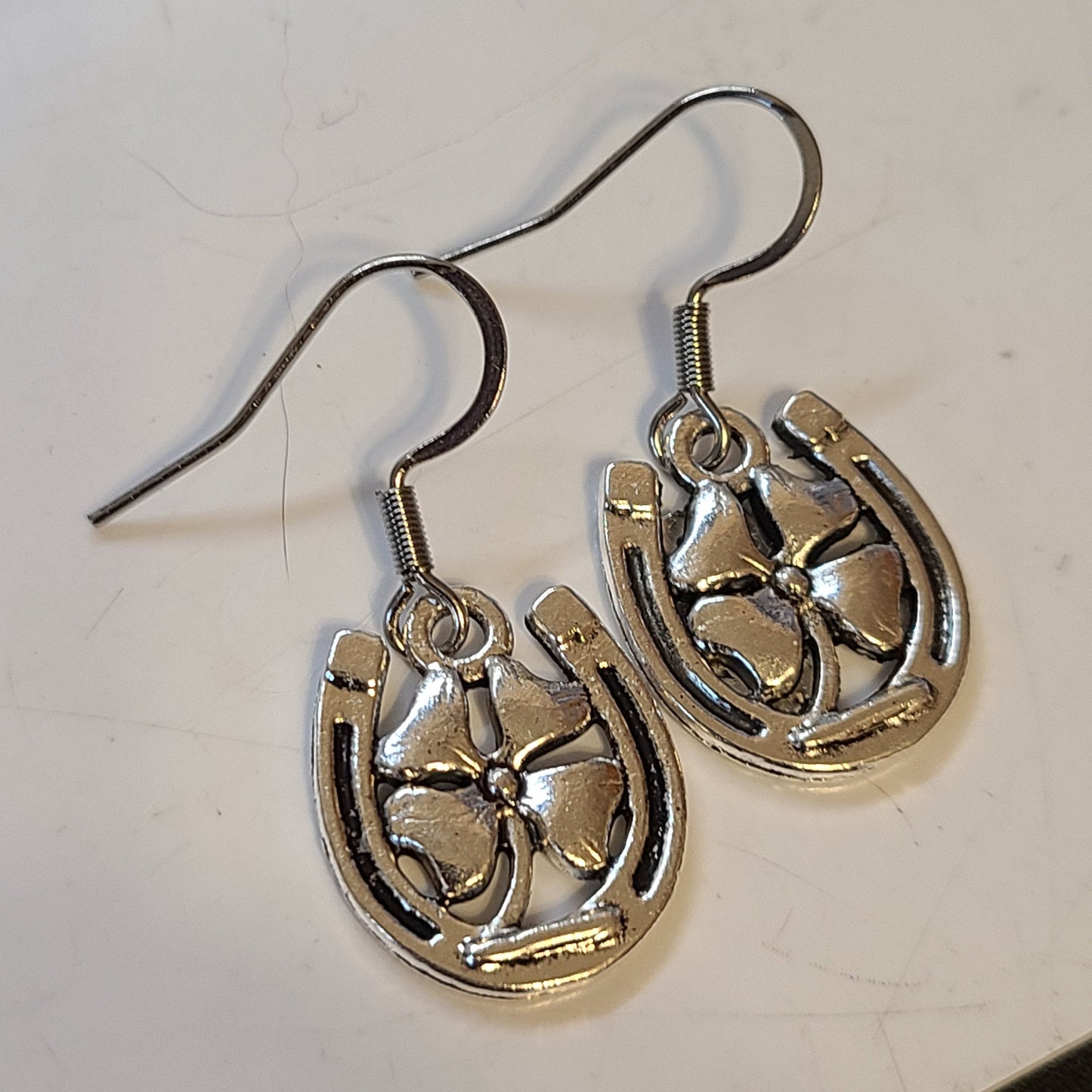 Handmade Horseshoe Clover Earrings - Great Gift - St. Patrick's Day