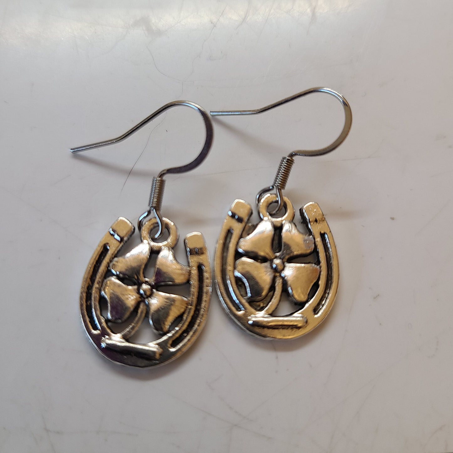 Handmade Horseshoe Clover Earrings - Great Gift - St. Patrick's Day