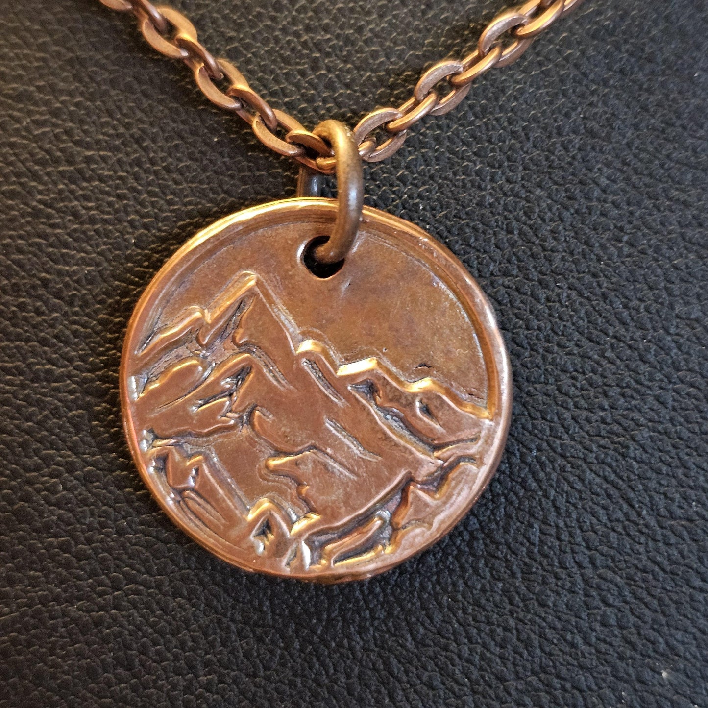 Mountain Scene Pure Copper Stamped Pendant Great Gift Made in USA