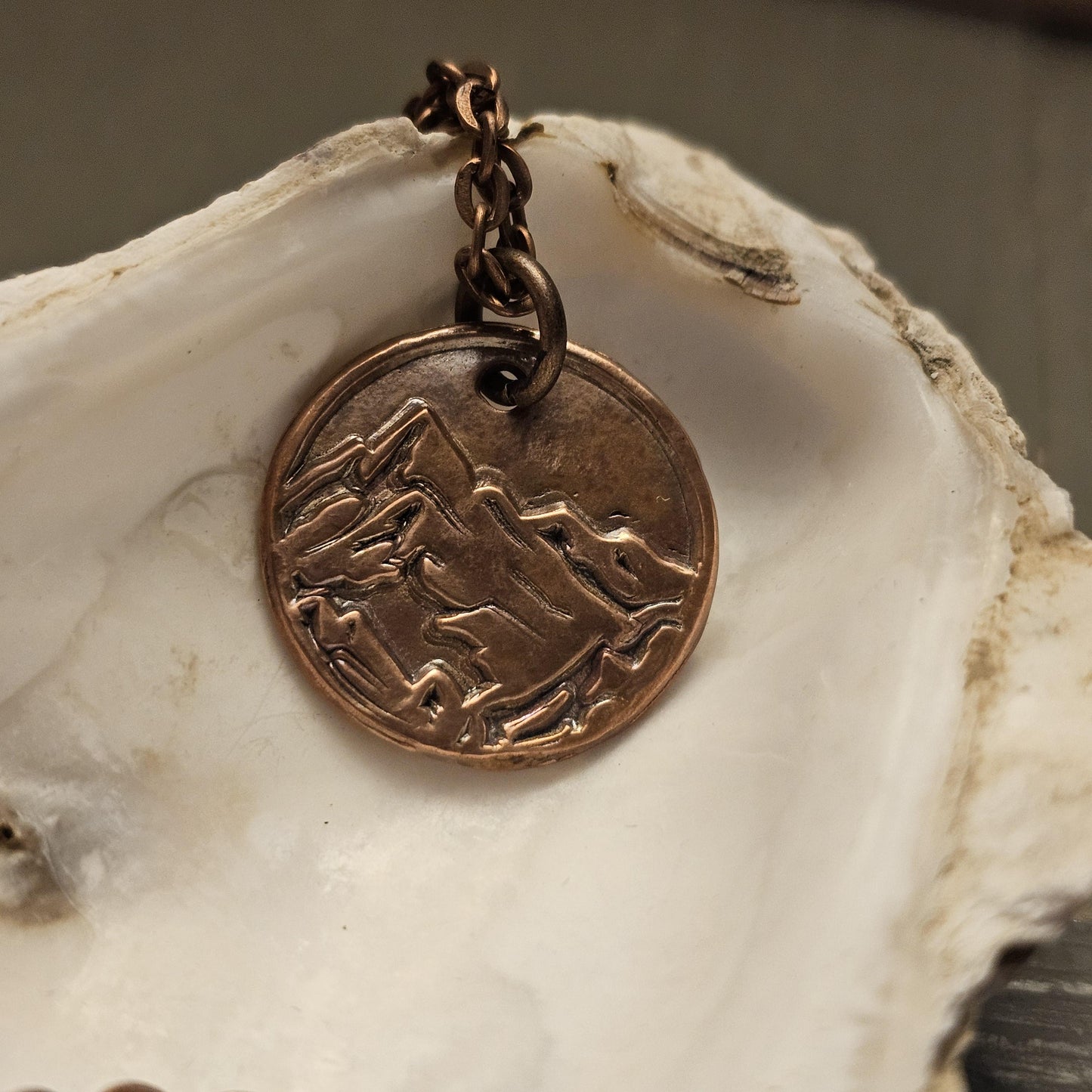 Mountain Scene Pure Copper Stamped Pendant Great Gift Made in USA