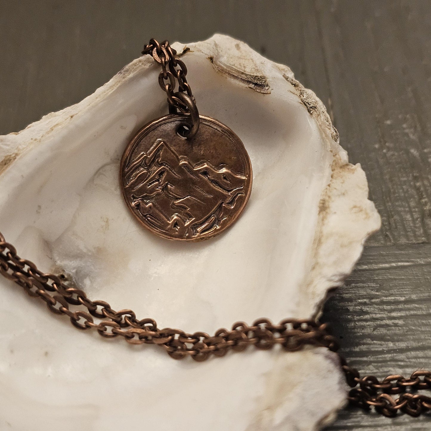 Mountain Scene Pure Copper Stamped Pendant Great Gift Made in USA