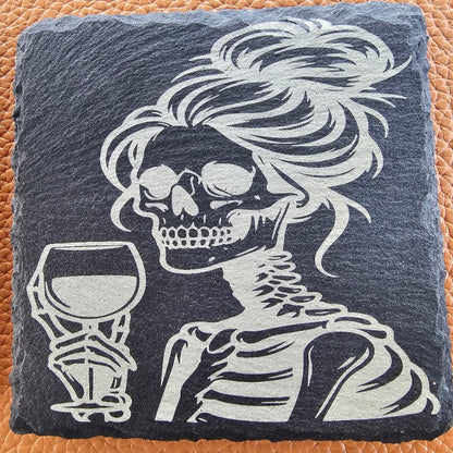 Skeleton Damsel Slate Coaster Set - Great for Halloween Parties - Great for Gifts