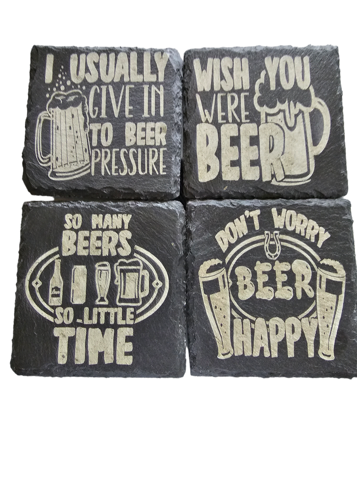 Handmade Slate Beer Coasters - Set of 4 - Great Gift for Home or Bar