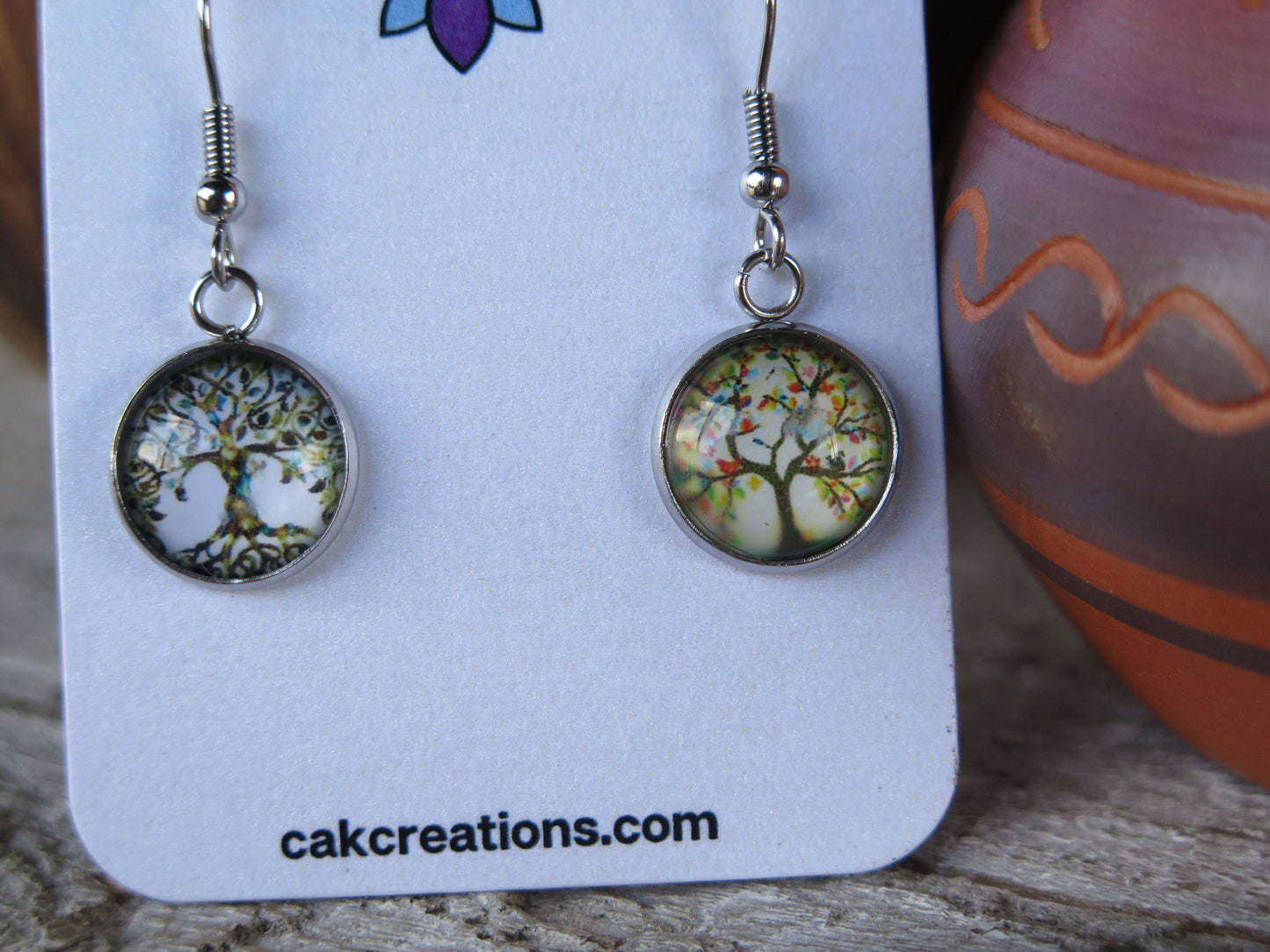 Life Trees Cabochon Drop Earrings Gifts for Her Gifts for Him Made in USA