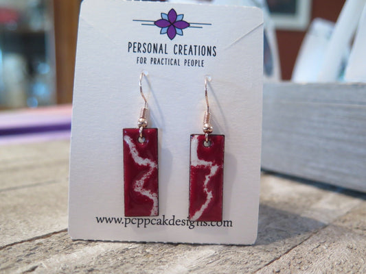 Handmade Scarlet Red and White Enameled Copper Earrings - Great Gift