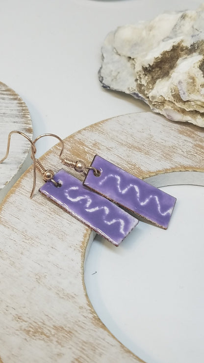 Handmade Scarlet Red and White Enameled Copper Earrings - Great Gift