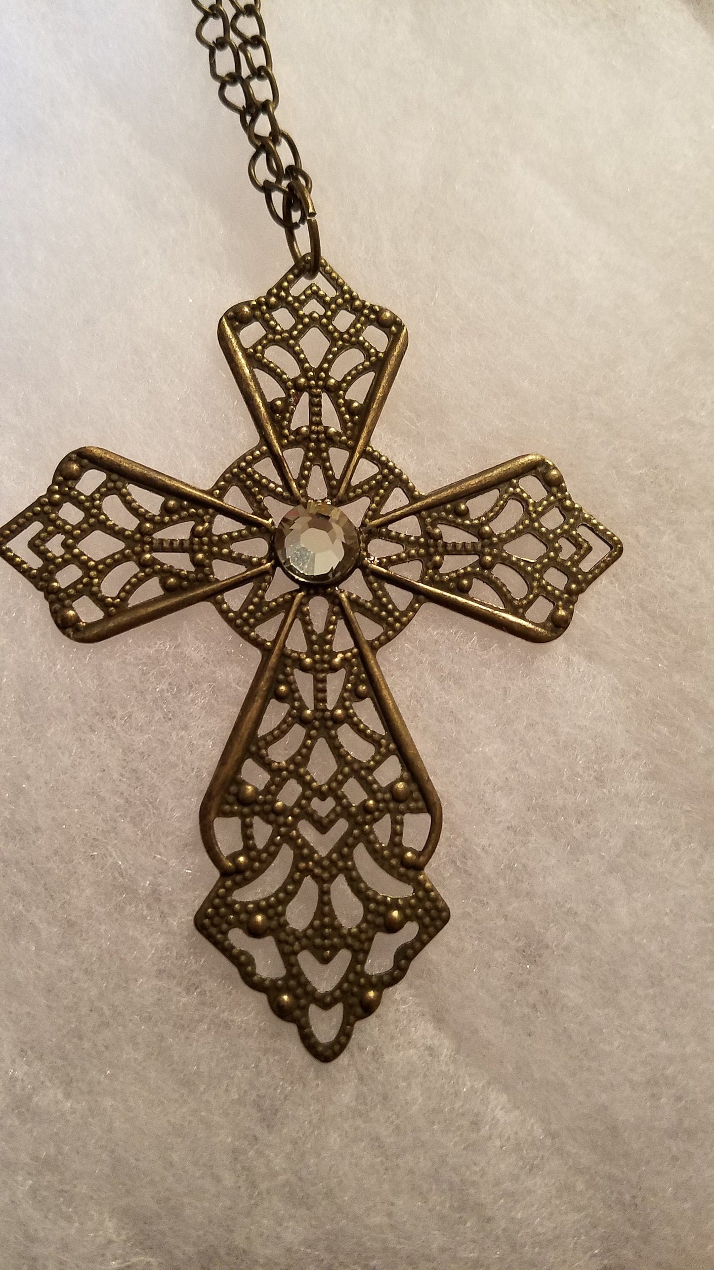 Filigree Cross with Crystal Gem Necklace - Great Gift