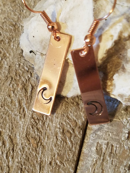 Copper Moon Stamped Earrings - Great Gift