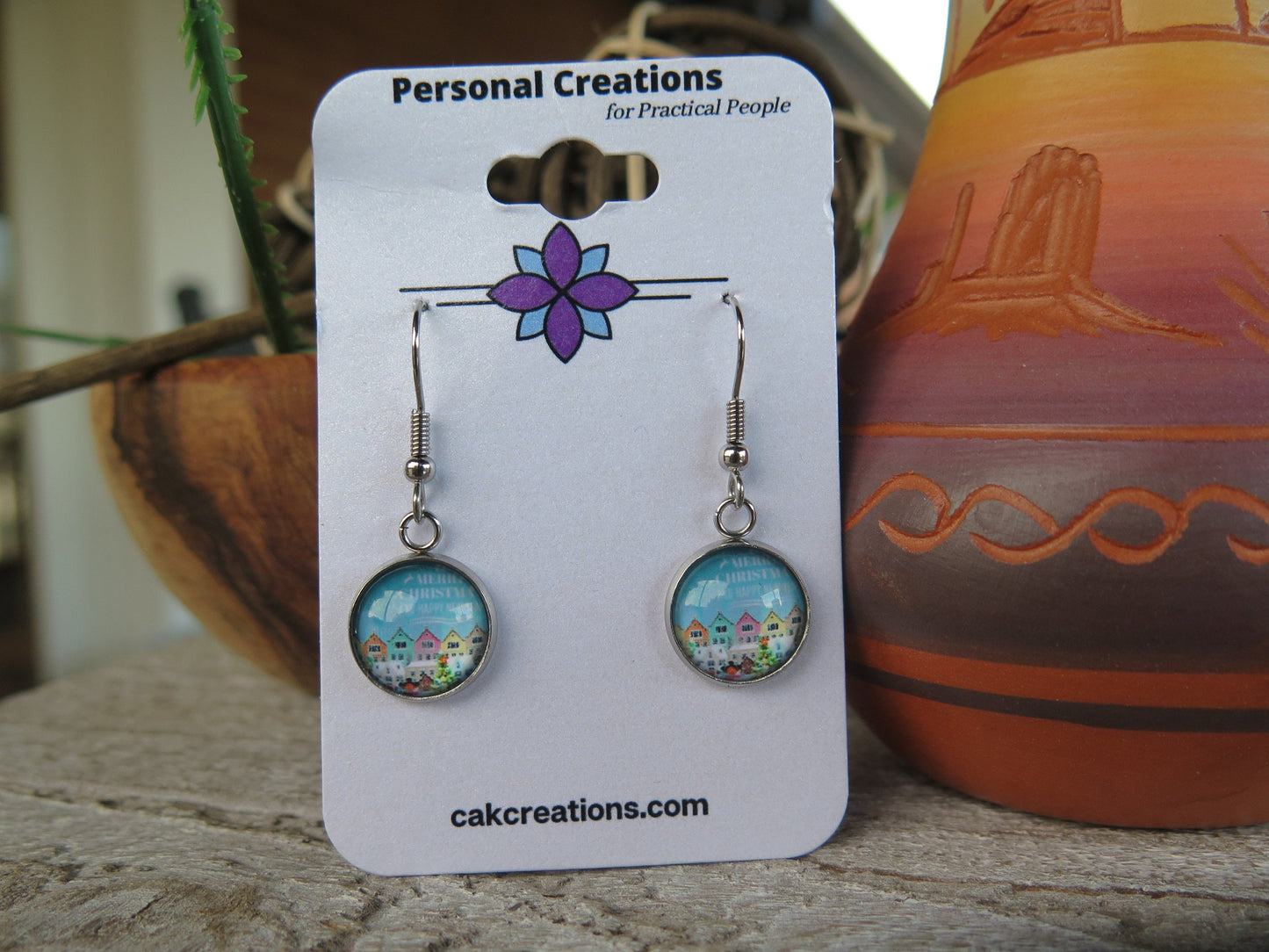 Holiday Cabochon Drop Earrings