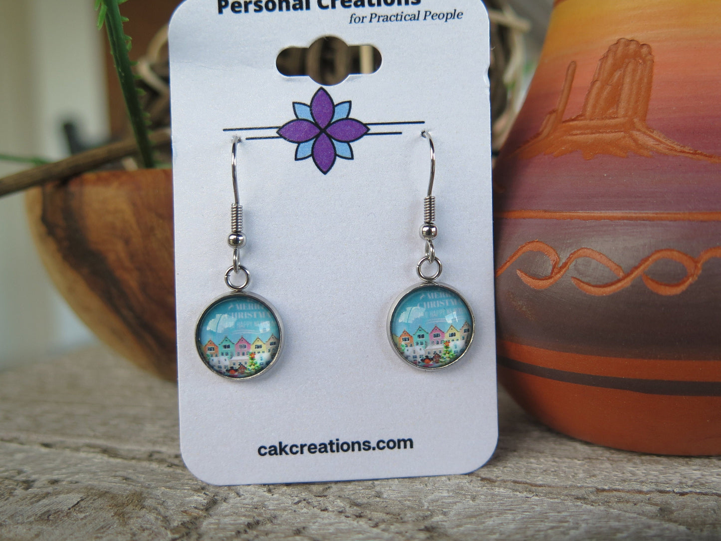 Holiday Cabochon Drop Earrings