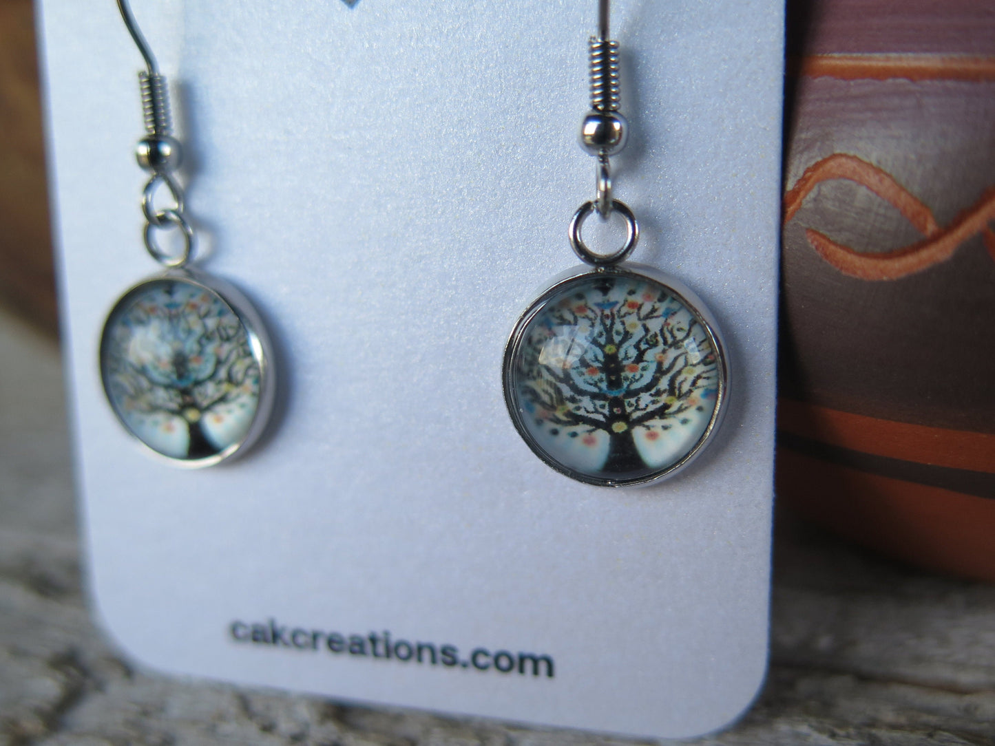 Gift Trees Cabochon Drop Earrings - Simple and Lightweight - Great Gift