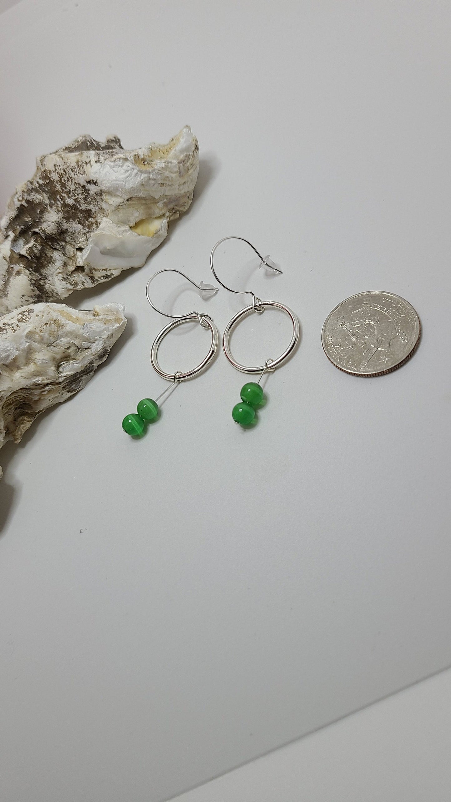 Handmade Sterling Silver Earrings With Green Beads