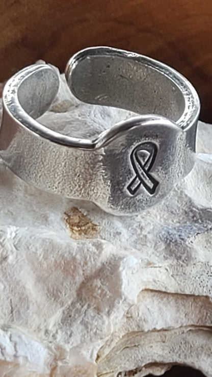 Breast Cancer Awareness Rings Adjustable Light Weight  in USA Pewter