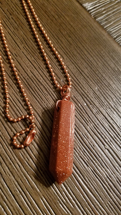 Copper Goldstone Pencil Point Gemstone Pendant