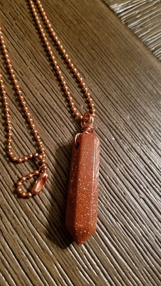 Copper Goldstone Pencil Point Gemstone Pendant