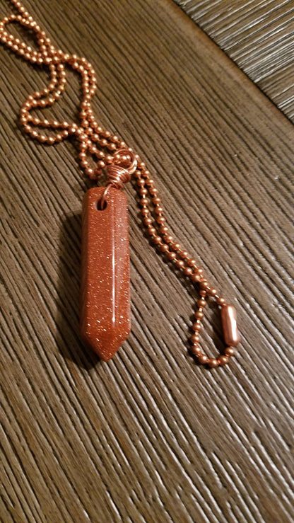 Copper Goldstone Pencil Point Gemstone Pendant