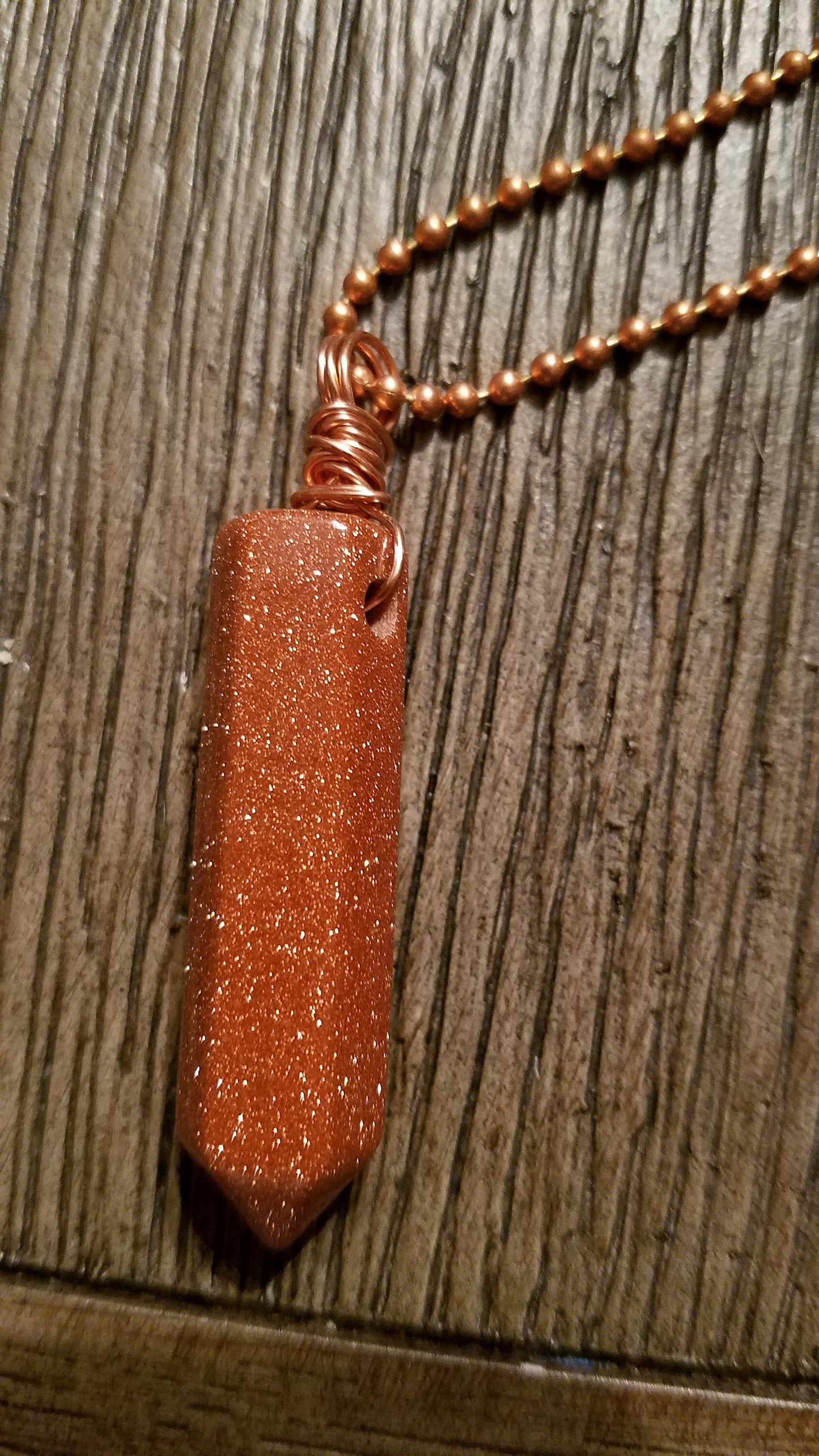 Copper Goldstone Pencil Point Gemstone Pendant