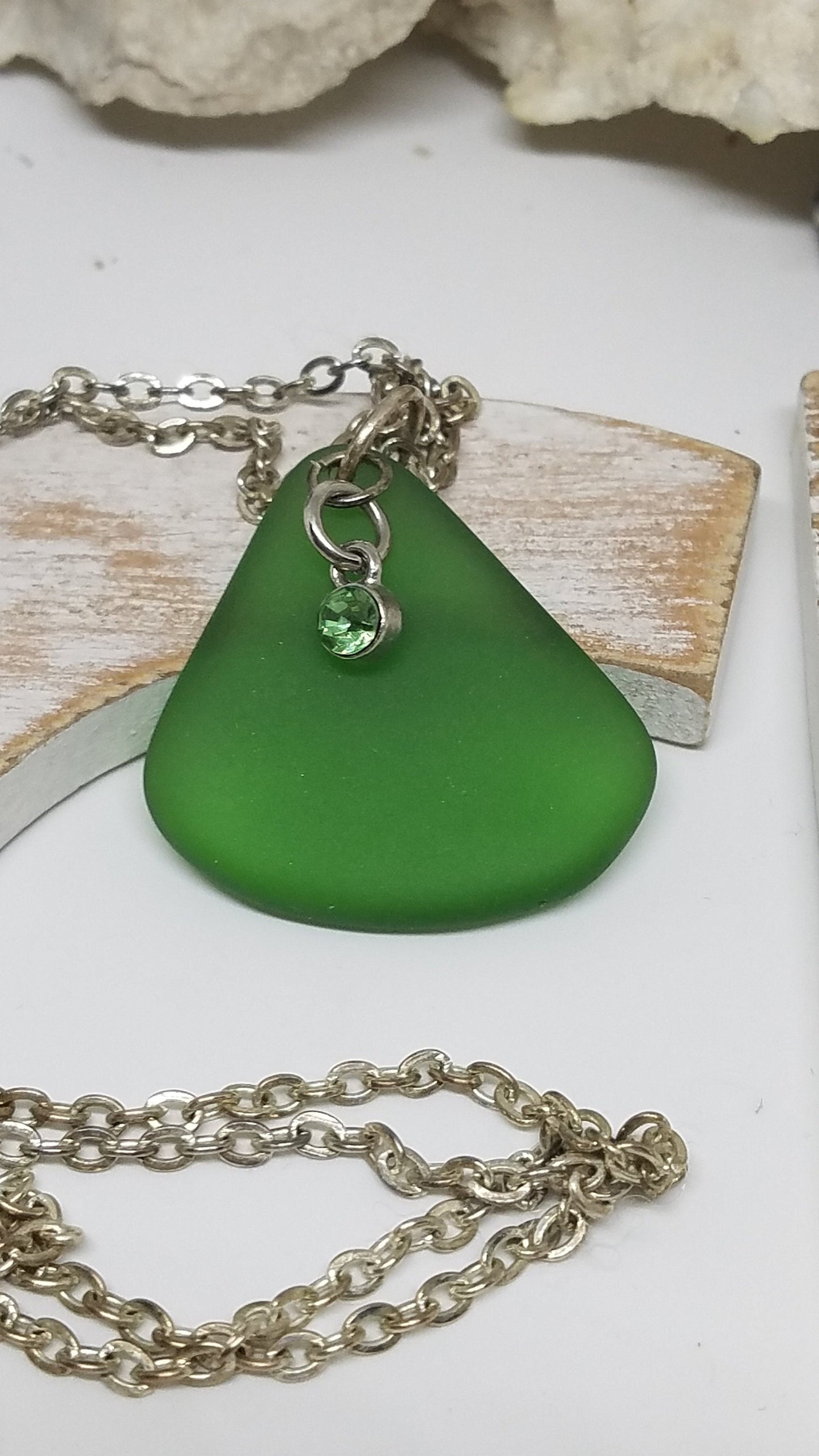 Green Sea Glass with Charm Necklace - Great Gift