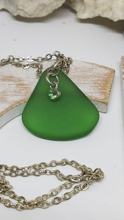 Green Sea Glass with Charm Necklace - Great Gift