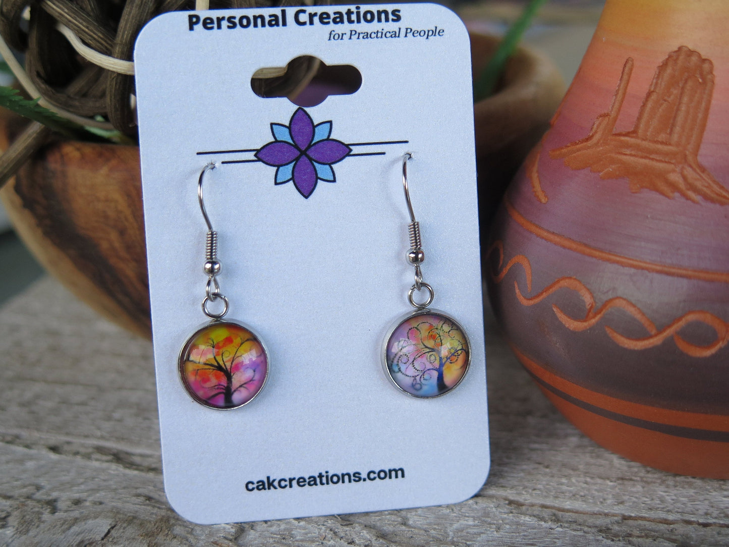 Whimsical Trees Cabochon Drop Earrings - Great Gift