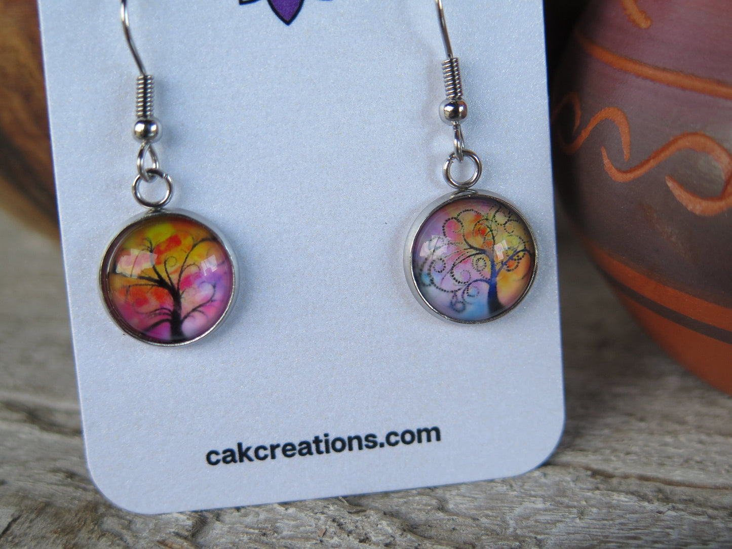 Whimsical Trees Cabochon Drop Earrings - Great Gift