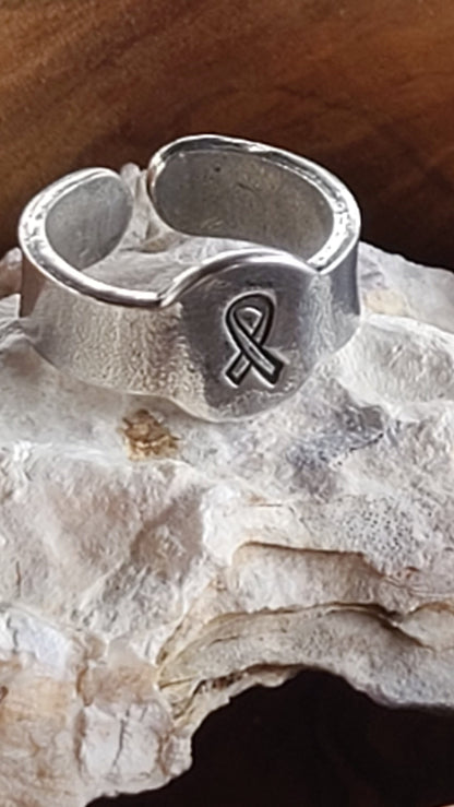 Breast Cancer Awareness Rings Adjustable Light Weight  in USA Pewter