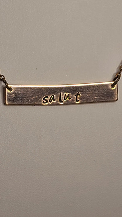 Handmade Stamped Copper Necklace Salut Great Gift for Her