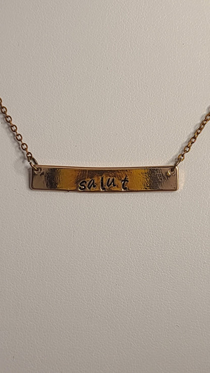 Handmade Stamped Copper Necklace Salut Great Gift for Her