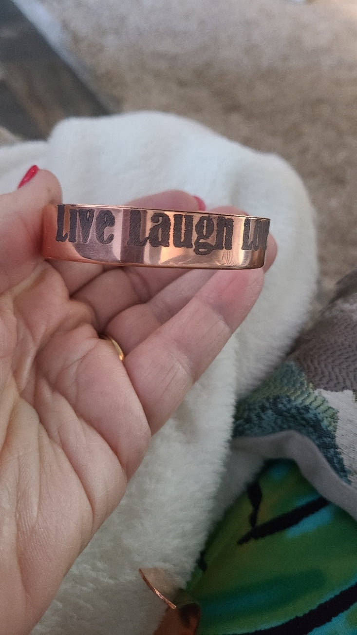 Handmade Copper Engraved Cuff Bracelet "Live Laugh Love" Adjustable Fit