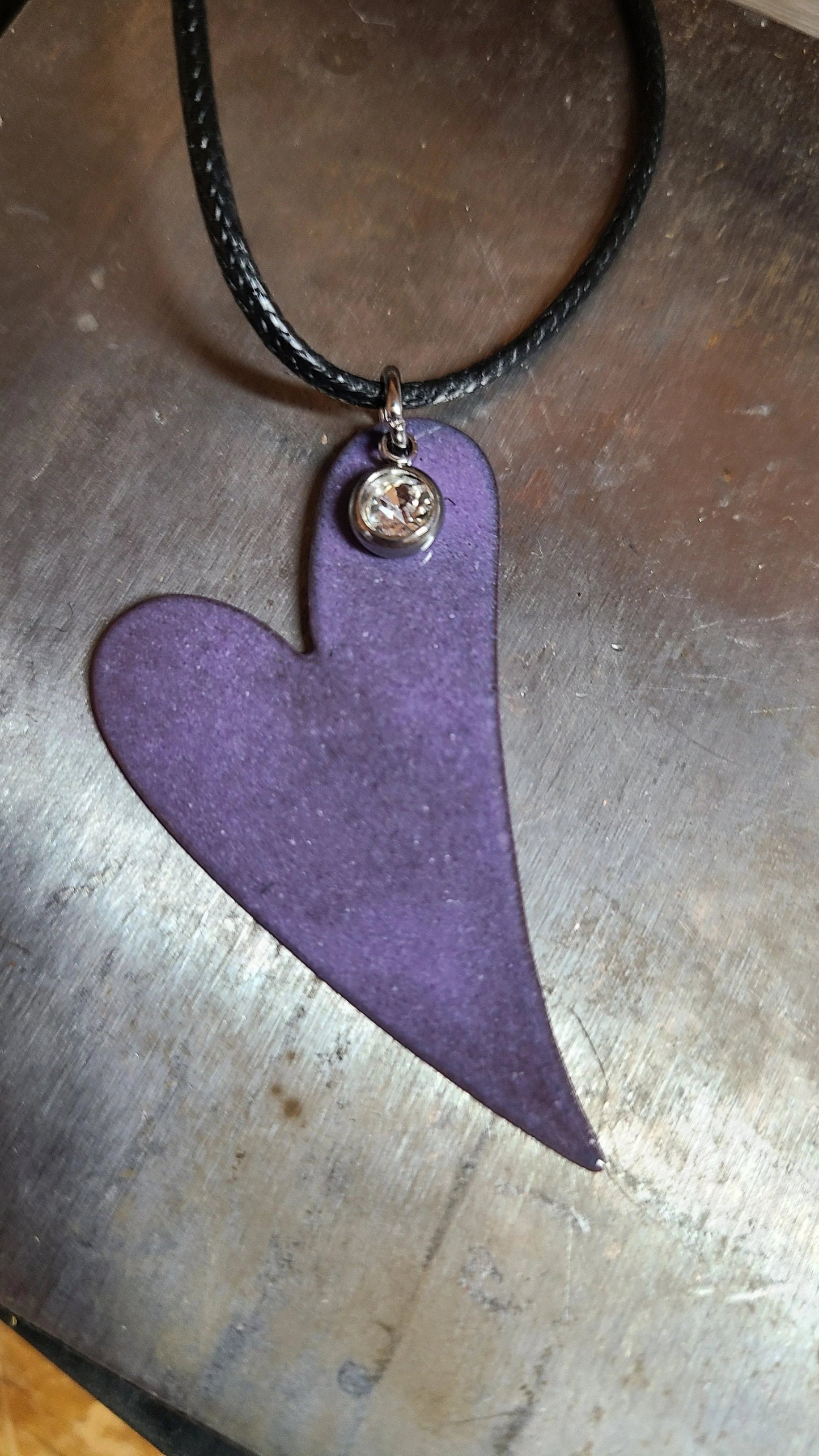 Handmade Enameled Whimsical Purple Heart Necklace