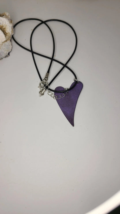 Handmade Enameled Whimsical Purple Heart Necklace