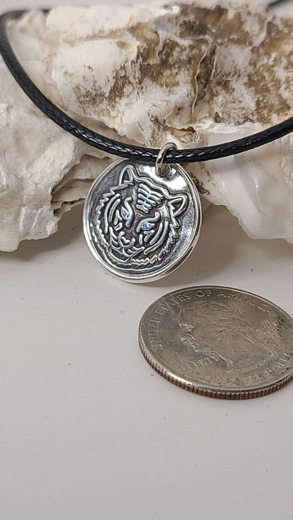 Handmade Pure Silver Tiger Pendant Necklace Great Gift Made in USA