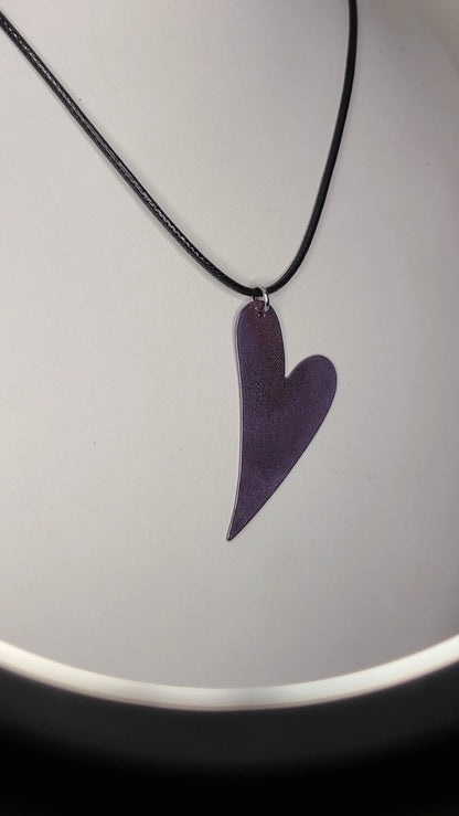 Handmade Enameled Whimsical Purple Heart Necklace