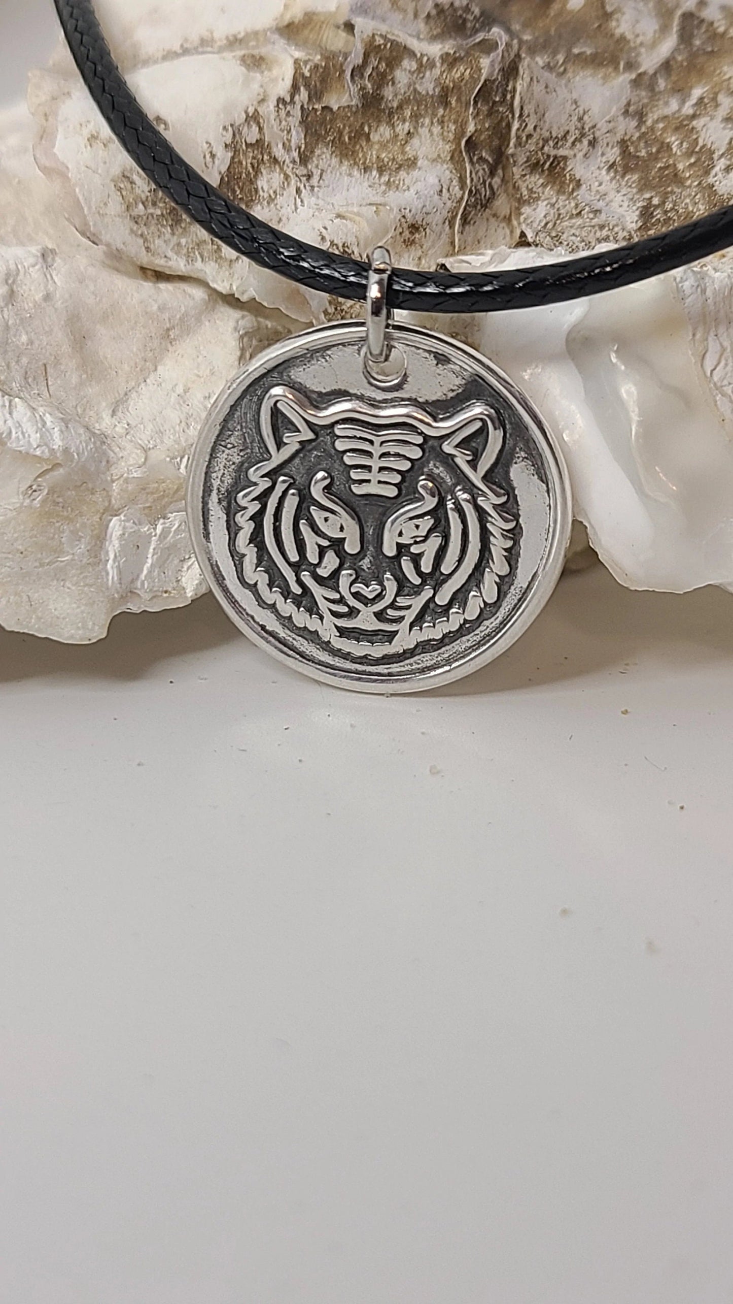 Handmade Pure Silver Tiger Pendant Necklace Great Gift Made in USA