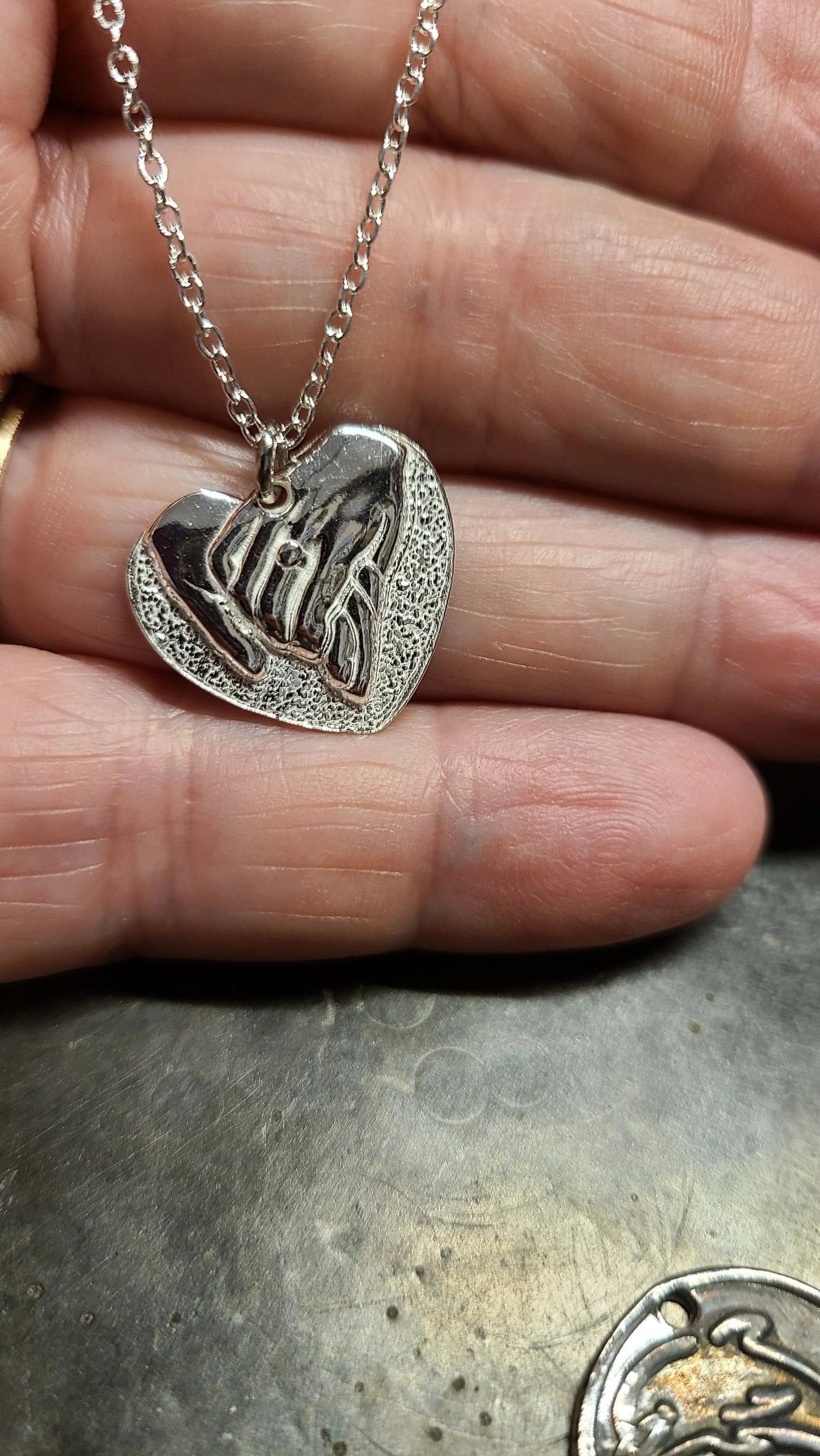 Handmade Hand in Hand Fine Silver Necklace Great Gift For Her