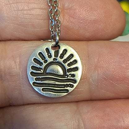 Handmade Pure Silver Ocean Sunrise Pendant Necklace - Great Gift