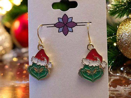 Golden Grinch Earrings- 'Tis the Season